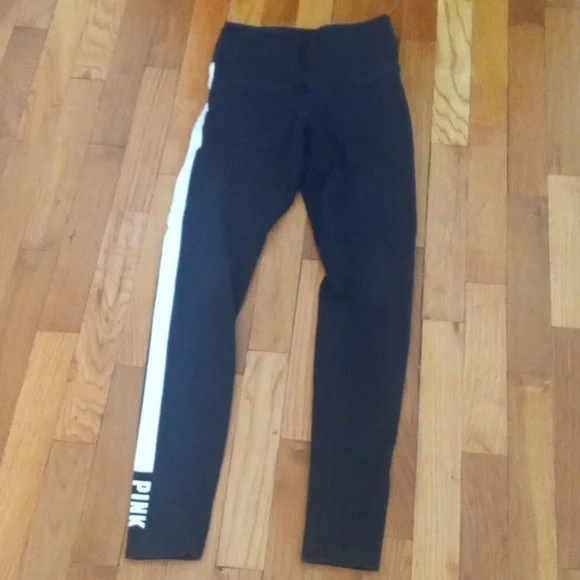 women small Victoria Secret PINK leggings, black with white stripe - Picture 2 of 2